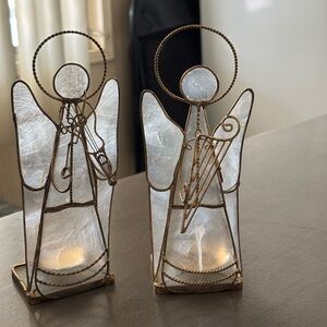 Source Unknown Gold and White Angel Candle Holders